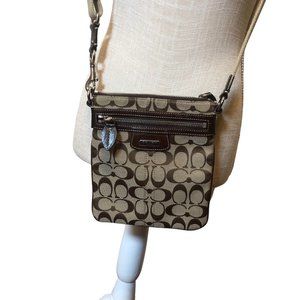 Coach Penelope Signature Swing Khaki Brown Jacquard Shoulder Bag Crossbody 42190